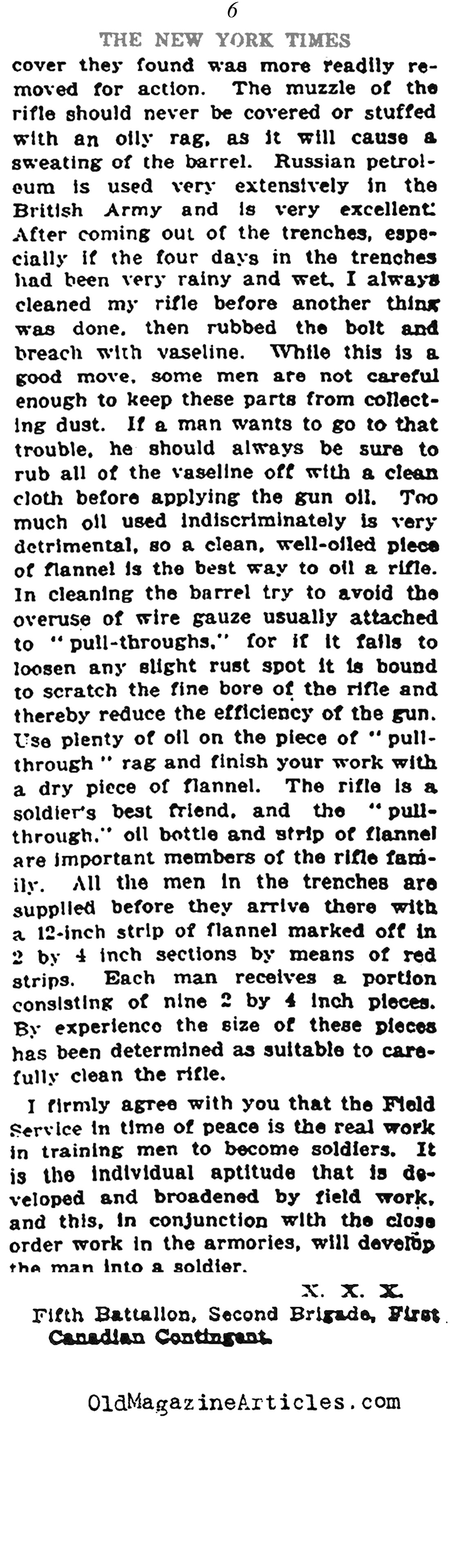 Trench Warfare Tips from a Veteran (NY Times, 1916)